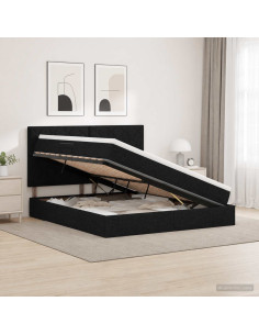 Letto con contenitore LED e materasso Nero 140 x 190 cm Tessuto