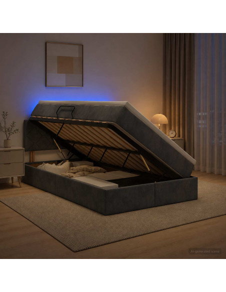 Letto con contenitore LED e materasso Grigio Scuro 120 x 200 cm