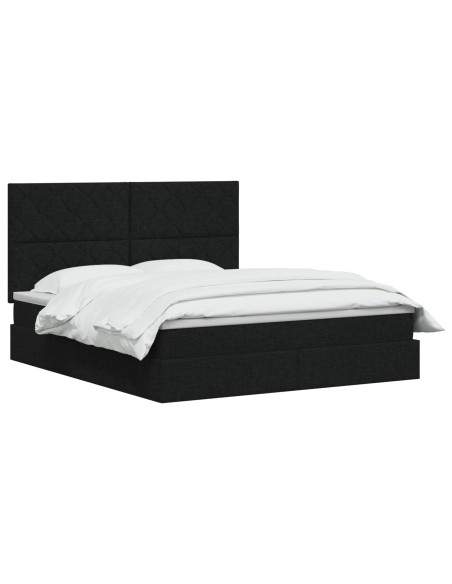 Letto con contenitore LED e materasso Nero 140 x 190 cm Tessuto