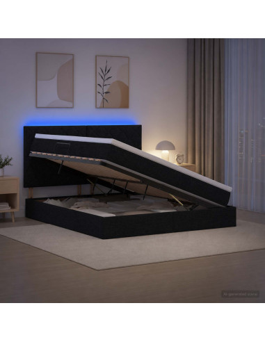 Letto con contenitore LED e materasso Nero 140 x 190 cm Tessuto