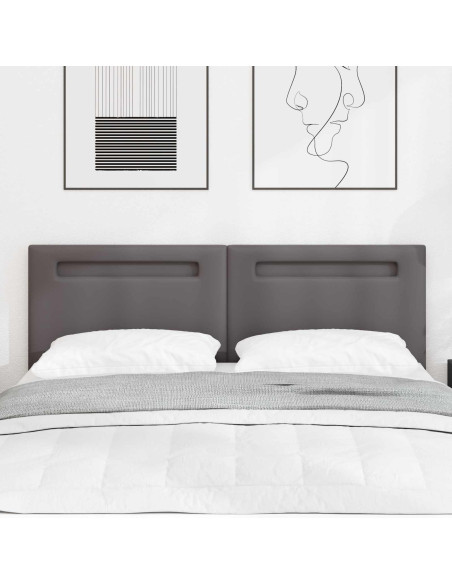 Testiera LED Grigio 144 cm Pelle Sintetica