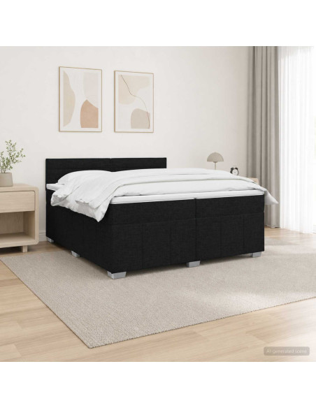 Letto Box Spring LED con Materasso Nero 200 x 200 cm Tessuto