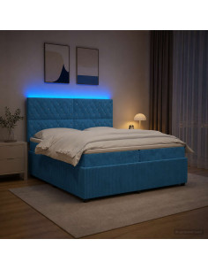 Letto Box Spring LED con Materasso Blu 200 x 200 cm Velluto