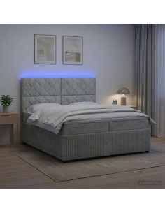 Letto Box Spring LED con Materasso Grigio Chiaro 200 x 200 cm