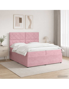 Letto Box Spring LED con Materasso Rosa 200 x 200 cm Velluto