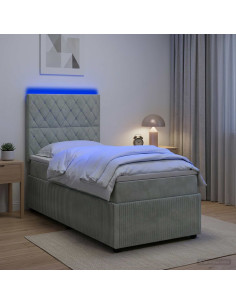 Letto Box Spring LED con Materasso Grigio Chiaro 90 x 190 cm