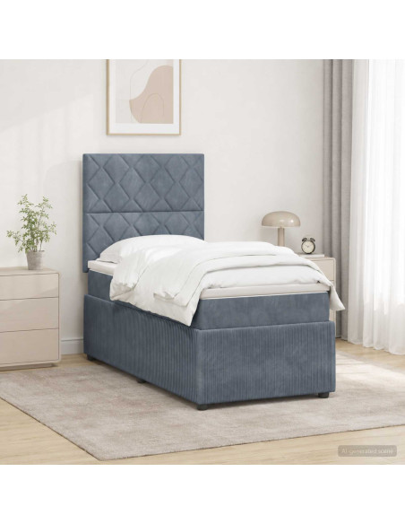 Letto Box Spring LED con Materasso Grigio Scuro 90 x 190 cm