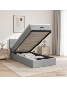 Letto ottomano con materasso Grigio Chiaro 80 x 200 cm Tessuto