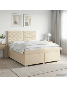 Letto box spring con materasso Crema 180 x 200 cm Tessuto