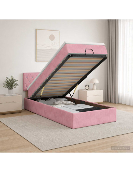 Letto ottomano con materasso Rosa 100 x 200 cm Velluto