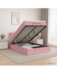 Letto ottomano con materasso Rosa 120 x 190 cm Velluto
