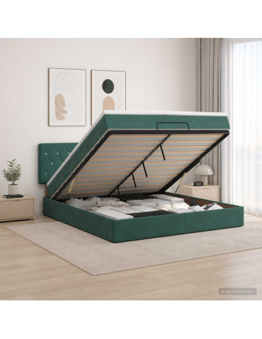 Letto ottomano con materasso Verde Scuro 180 x 200 cm Velluto