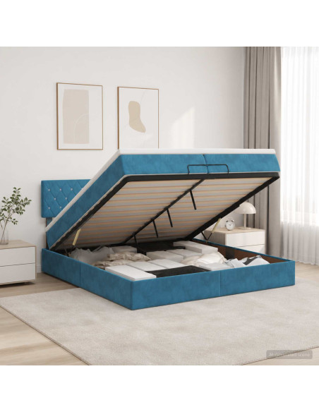 Letto ottomano con materasso Blu Scuro 200 x 200 cm Velluto