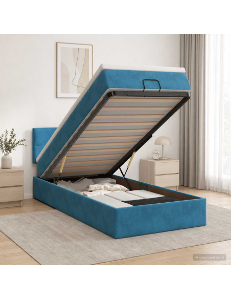 Letto ottomano con materasso Blu Scuro 80 x 200 cm Velluto