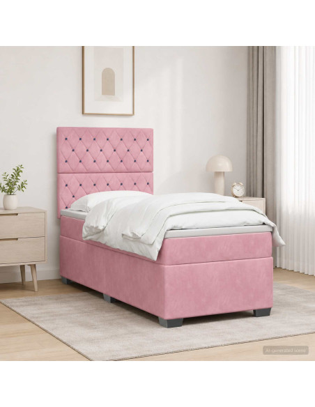 Letto box spring con materasso Rosa 80 x 200 cm Velluto