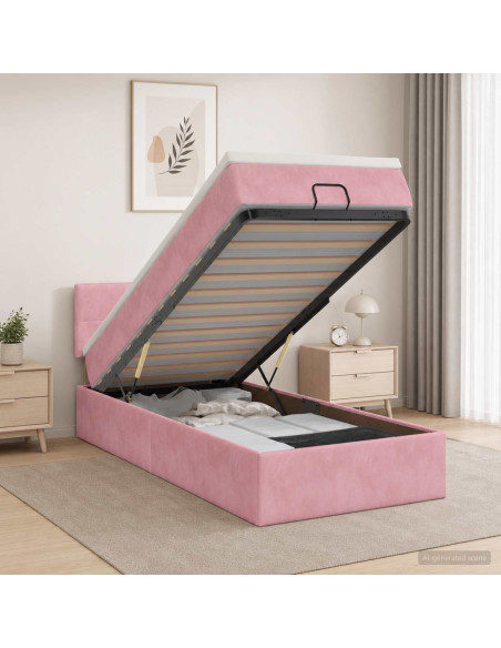 Letto ottomano con materasso Rosa 80 x 200 cm Velluto