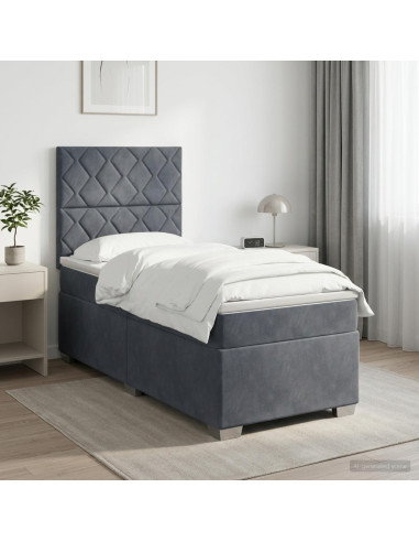 Letto box spring con materasso Grigio Scuro 80 x 200 cm Velluto