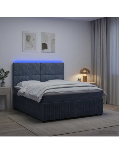 Letto Box Spring LED con Materasso Grigio Scuro 180 x 200 cm