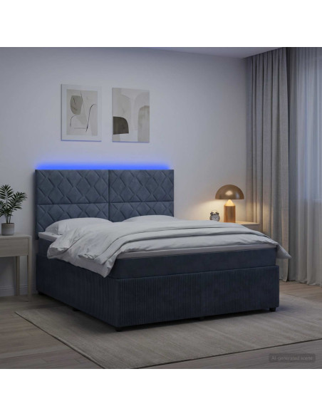 Letto Box Spring LED con Materasso Grigio Scuro 180 x 200 cm