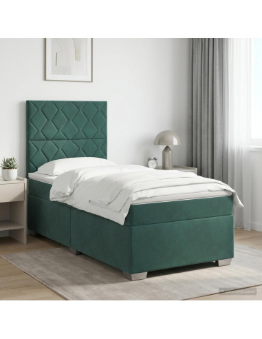 Letto box spring con materasso Verde Scuro 80 x 200 cm Velluto