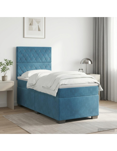 Letto box spring con materasso Blu 90 x 190 cm Velluto