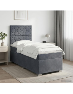 Letto box spring con materasso Grigio Scuro 90 x 190 cm Velluto