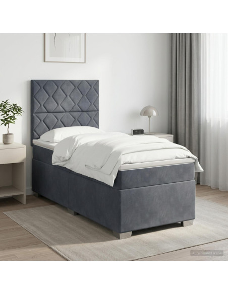 Letto box spring con materasso Grigio Scuro 90 x 190 cm Velluto