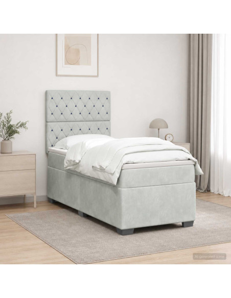 Letto box spring con materasso Grigio Chiaro 90 x 200 cm