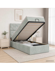 Letto ottomano con materasso Grigio Chiaro 100 x 200 cm Velluto
