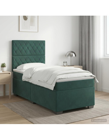Letto box spring con materasso Verde Scuro 90 x 200 cm Velluto