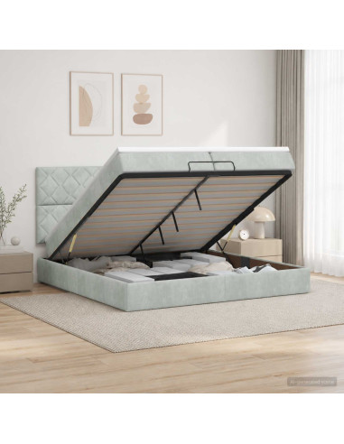 Letto ottomano con materasso Grigio Chiaro 200 x 200 cm Velluto