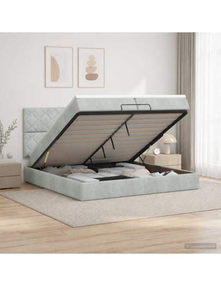 Letto ottomano con materasso Grigio Chiaro 200 x 200 cm Velluto