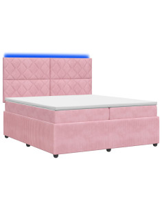 Letto Box Spring LED con Materasso Rosa 200 x 200 cm Velluto 2