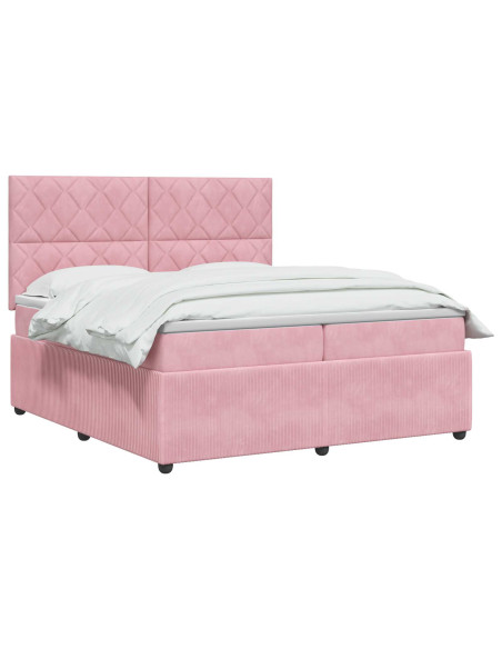 Letto Box Spring LED con Materasso Rosa 200 x 200 cm Velluto