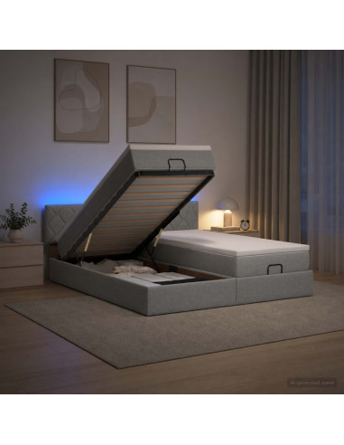 Letto Ottomano con Materasso e LED Grigio Chiaro 180 x 200 cm