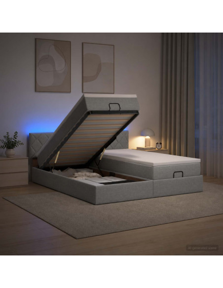 Letto Ottomano con Materasso e LED Grigio Chiaro 180 x 200 cm