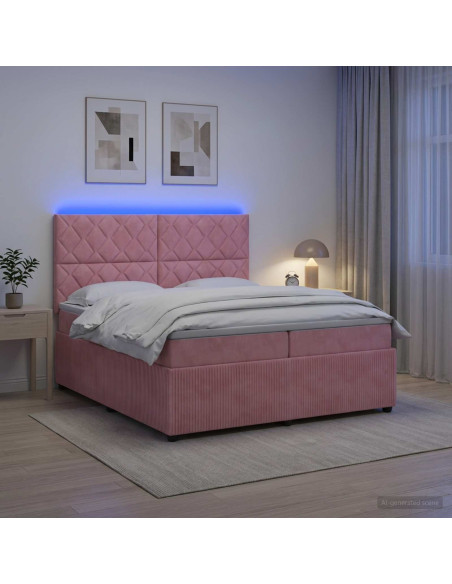 Letto Box Spring LED con Materasso Rosa 200 x 200 cm Velluto