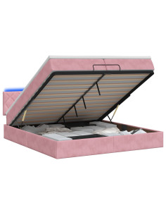 Letto Ottomano con Materasso e LED Rosa 200 x 200 cm Velluto 2