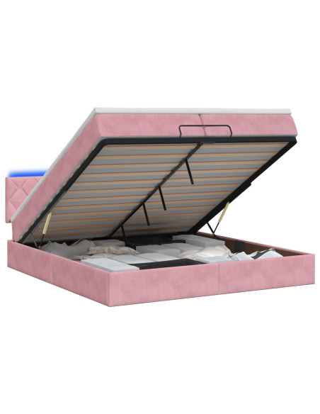 Letto Ottomano con Materasso e LED Rosa 200 x 200 cm Velluto