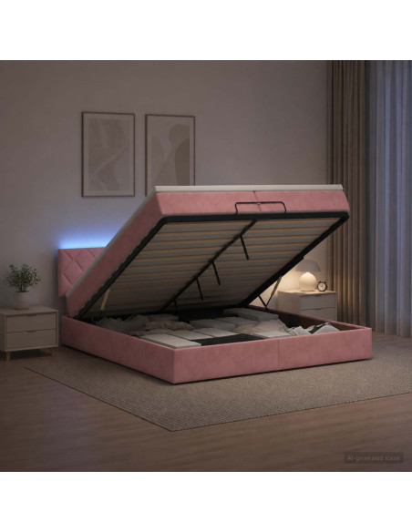 Letto Ottomano con Materasso e LED Rosa 200 x 200 cm Velluto