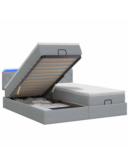 Letto Ottomano con Materasso e LED Grigio Chiaro 180 x 200 cm