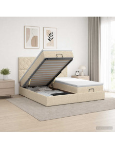 Letto Ottomano con Materasso e LED Crema 180 x 200 cm Tessuto