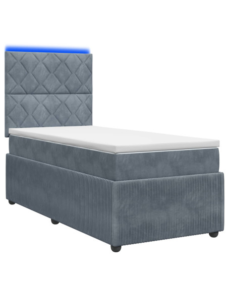 Letto Box Spring LED con Materasso Grigio Scuro 90 x 190 cm