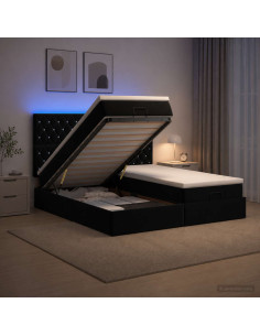 Letto Ottomano con Materasso e LED Nero 160 x 200 cm Velluto