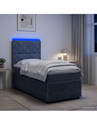 Letto Box Spring LED con Materasso Grigio Scuro 90 x 190 cm