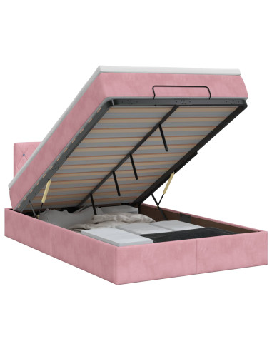 Letto ottomano con materasso Rosa 120 x 190 cm Velluto