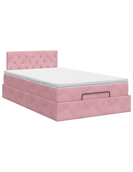 Letto ottomano con materasso Rosa 120 x 190 cm Velluto