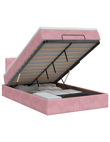 Letto ottomano con materasso Rosa 120 x 200 cm Velluto