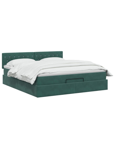 Letto ottomano con materasso Verde Scuro 180 x 200 cm Velluto