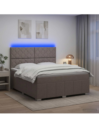 Letto Box Spring LED con Materasso Tortora 140 x 190 cm Tessuto